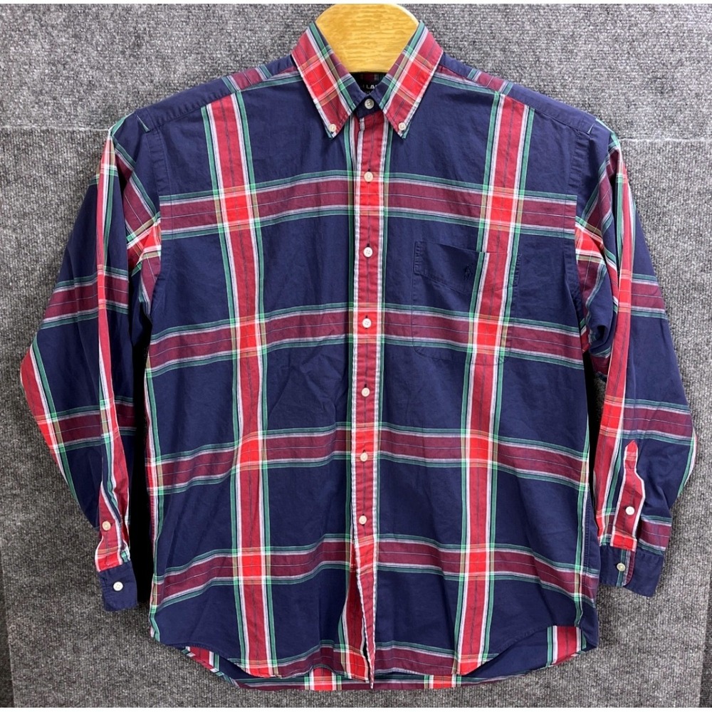 Ralph Lauren Golf Tilden Shirt Mens Large Navy Red Plaid Cotton Button Down LS